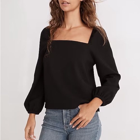 Madewell Tops - Madewell Crepe Square-Neck Puff-Sleeve Top